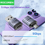 Rocoren Type-C to USB 3.2 5Gbps OTG Çevirici Dönüştürücü Adaptör