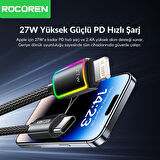 Rocoren 27W Type-C to Lightning RGB Aydınlatmalı Örgülü Şarj ve Data Kablosu 1 Metre