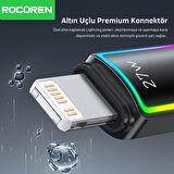 Rocoren 27W Type-C to Lightning RGB Aydınlatmalı Örgülü Şarj ve Data Kablosu 1 Metre