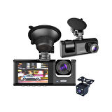 Wodimark 1080P Dash Cam Araç Kamerası | 3 Kamera (Ön + Arka + İç) | Full HD, Gece Görüşü, G-Sensör, Geniş Açı, 2.0" LCD Ekran
