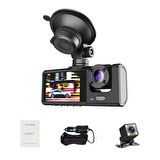 Wodimark 1080P Dash Cam Araç Kamerası | 3 Kamera (Ön + Arka + İç) | Full HD, Gece Görüşü, G-Sensör, Geniş Açı, 2.0" LCD Ekran