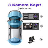 Wodimark 1080P Dash Cam Araç Kamerası | 3 Kamera (Ön + Arka + İç) | Full HD, Gece Görüşü, G-Sensör, Geniş Açı, 2.0" LCD Ekran