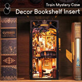 Ahşap Book Nook Kiti, Toz Koruma Kılıflı, Kendin Yap Oyuncak Bebek Evleri, Minyatür Ev Kiti, LED Işıklı, Booknook Evleri, Yetişkinler Için Model Yapı Setleri - Train Mystery Case (BN01B-AMZ01)