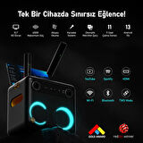 Ikarao Partybox Break X2 300W Karaoke Bluetooth Hoparlör Seti, 10.1" Dahili Tablet, 2 Kablosuz Gizlenebilir Otomatik Şarjlı Mikrofon, RGB Işıklı Taşınabilir Ses Bombası Siyah