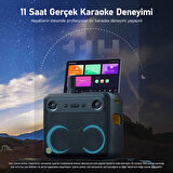 Ikarao Partybox Break X2 600W Karaoke Bluetooth Hoparlör Seti, 10.1" Dahili Tablet, 2 Kablosuz Gizlenebilir Otomatik Şarjlı Mikrofon, RGB Işıklı Taşınabilir Ses Bombası Siyah