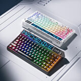 Machenike KT84-B84W Tri-Mode Gateron White Switch LCD RGB Beyaz İngilizce Gaming Klavye