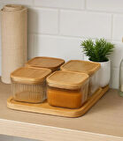 Miraç Bambu Vakumlu Kapaklı 4 lü Kahvaltılık ve Çerezlik MRC-135