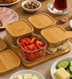 Miraç Bambu Vakumlu Kapaklı 4 lü Kahvaltılık ve Çerezlik MRC-135