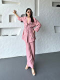 Nakış İşlemeli Kimono & Pantolon İkili Takım