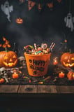 Halloween Gövdesi Işıklı Turuncu Kova – Cadılar Bayramı Temalı Işıklı Şeker Ve Dekoru Kovası