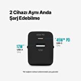 Polham Ttec PD 45W 1x Type C ve 1x USB Girişli Şarj Adaptörü, Akım ve Isı Korumalı Süper Hızlı Başlık