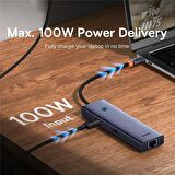 Baseus 100W 7in1 Çevirici Çoğaltıcı Adaptör, 3x USB, 2x Type C, 1x 60Hz HDMI, 1x RJ45, 1x TF-SD Girişli HUB