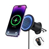 Baseus 15W Magsafe Kablosuz Araç Şarjı ve 25W USB Araç Çakmaklık Şarjı Aleti, Kilitli Havalandırma Izgaralı