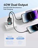 Baseus Süper Hızlı GAN 5 Pro Teknolojili 2x Type Girişli 40W Şarj Adaptörü, Akım ve Isı Korumalı Şarj Başlığı