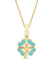 Turkuaz Mineli Altın Yonca Kolye