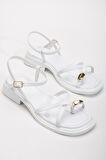 Kadın Beyaz Gold Yüzük Detaylı Günlük Sandalet 
