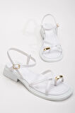 Kadın Beyaz Gold Yüzük Detaylı Günlük Sandalet 