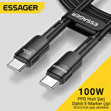 Essager 2 Metre QC4.0 PD 100W Type C to Type C Şarj Kablosu 480Mbps Veri Aktarım Şarj Akım Korumalı