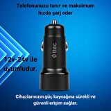 Ttec 1x USB Girişli 120CM Type C Şarj Kablolu Araç Şarj Cihazı,12/24V Çakmaklık Girişli Akım Korumalı