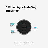 Ttec Süper Hızlı 130W 1xUSB ve 2x PD Type-C Araç Şarj Cihazı, 12/24V Çakmaklık Girişli Akım ve Isı Korumalı