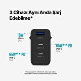 Ttec Süper Hızlı Gan 65W 2x PD Type C ve 1x USB Girişli Şarj Aleti, Akım ve Isı Korumalı Şarj Adaptörü