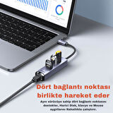 Polham Jazos 4in1 Type C to 1x 5Gbps RJ45 ve 3x USB Çoğaltıcı Okuyucu Adaptör, Klavye, Mouse Okuyucu