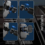 Polham Araç İçi Klipsli Havalandırma Girişli Telefon Tutucu, Üçgen Tasarımlı Kilit Sistemli Titremez Tutucu