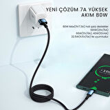 Essager 2 Metre 80W 7A USB to Type-C Süper Hızlı Data Şarj Kablosu, Ultra Dayanıklı Şarj ve Data Kablosu