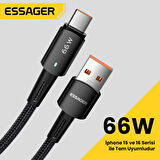 Essager 3 Metre 66W 6A USB to Type-C Süper Hızlı Data Şarj Kablosu, Ultra Dayanıklı Şarj ve Data Kablosu