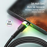 Essager LEd Işıklı 1 Metre 3A USB to Type-C Ultra Hızlı Şarj Kablosu,Dayanıklı Renkli Led Işıklı Kablo