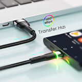 Essager LEd Işıklı 1 Metre 3A USB to Type-C Ultra Hızlı Şarj Kablosu,Dayanıklı Renkli Led Işıklı Kablo