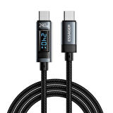 Essager 2 Metre 240W Dijital Ekranlı Type-C to Type-C Mega Hızlı Data Şarj Kablosu, Ultra Sağlam Halat Kablo Kopmaz