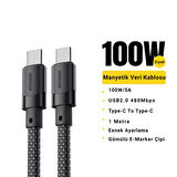 Essager 1 Metre PD 100W Manyetik Süper Hızlı Type C To Type C Şarj Data Kablosu, Akım, Isı Korumalı