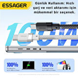 Essager 1 Metre PD 100W Manyetik Süper Hızlı Type C To Type C Şarj Data Kablosu, Akım, Isı Korumalı