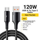 Essager 2 Metre 6A 120W Mega Hızlı USB To Type C Şarj Data Kablosu, Akım,Isı Korumalı, Güçlü Kablo