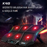 Polham 6 Fanlı RGB Işıklı Dijital Ekranlı Laptop Soğutucu Stand, 7 Kademeli Yükseklik Ayarlı Süper Soğutucu Stand