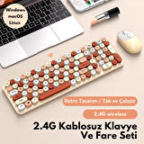 Polham 2.4Ghz Kablosuz Retro Klavye ve Mouse Seti, Tak Çalıştır Tüm Cihazlara Uyumlu Klavye Mouse Seti
