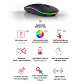 Polham Şarjlı RGB Işıklı Çift Modlu Kablosuz Mouse, Laptop, Tablet, Telefon, TV Uyumlu Mouse Süper Sessiz