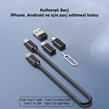 Polham Kutulu 5in1 60W Type C Kablolu , USB, Micro,İphone Dönüştürücü,Sim Kart Aparatlı Seyahat Seti