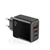 Polham 6A 45W 2x PD Type C 1x USB Şarj Başlığı, Universal Akıllı Şarj Adaptörü, Isı ve Akım Korumalı Siyah