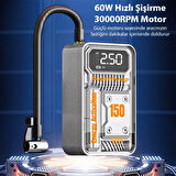 Polham 60W 30000RPM Süper Güçlü Taşınabilir Lastik Şişirme Pompası, 6000Mah Bataryalı Taşınabilir Kompresör