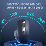 Polham 500mAh Bataryalı Şarj Edilebilir Süper Sessiz ve Ergonomik Kablosuz Mouse, 2400DPI Gecikmesiz Mouse