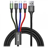 Baseus 120Cm 4in1 Şarj ve Data Kablosu, USB To 2x İphone Lightning, 1x Type C ve 1x Micro Kablo