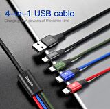 Baseus 120Cm 4in1 Şarj ve Data Kablosu, USB To 2x İphone Lightning, 1x Type C ve 1x Micro Kablo