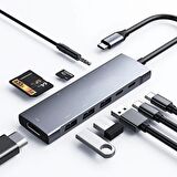 Polham Type C Port 9in1 Çoğaltıcı HUB, 4K HDMİ, RJ45, 3,5MM, SD TF, 3x USB 3.0, 2x PD Type C Adaptör