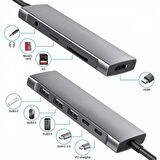 Polham Type C Port 9in1 Çoğaltıcı HUB, 4K HDMİ, RJ45, 3,5MM, SD TF, 3x USB 3.0, 2x PD Type C Adaptör