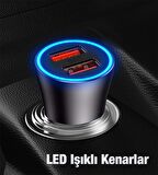 Baseus 60W Ultra Hızlı 2 USB Çıkışlı Araç Çakmaklık Şarj Adaptörü, 12V-24V Uyumlu Araç Şarj Başlığı
