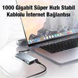 Polham 87W 7in1 PD Type C Çevirici Adaptör, 1x 4K HDMİ, 1x VGA, 1x RJ45, 1x PD Type C, 3x USB HUB