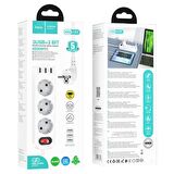 Polham 1.8 Metre 4000W Akım Korumalı 3 Priz, 3 USB Girişli Priz, 3lü Uzatma Kablosu Priz,Ultra Hızlı