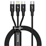 Baseus 1.5 Metre 20W 3in1 Type C, İphone Lightning ve Micro Ultra Hızlı Şarj ve Data Kablosu